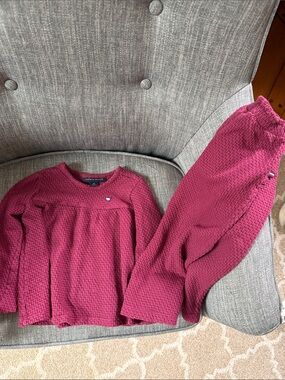 Tommy Hilfiger Girls' burgundy Waffle Knit Top & Pants Set